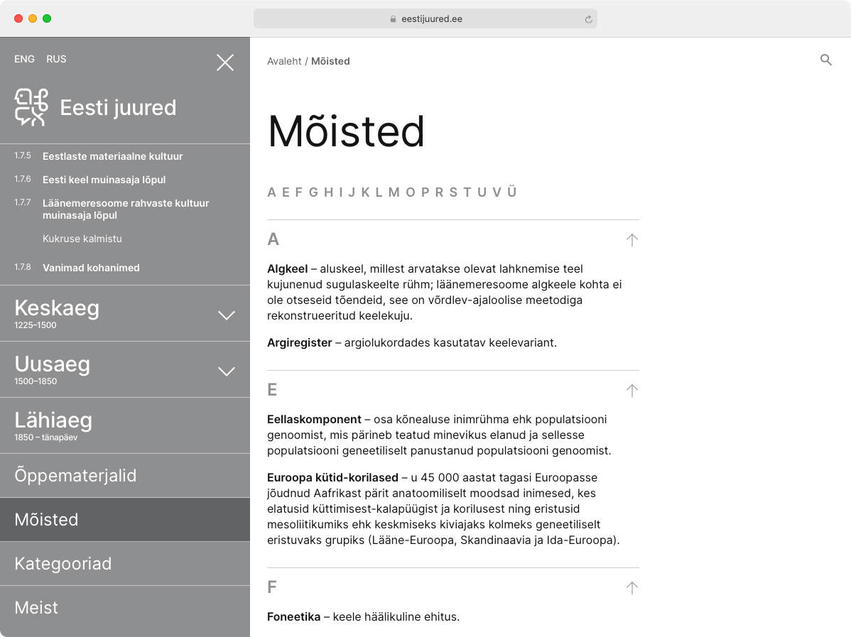 Screenshot of website for Estonian Roots