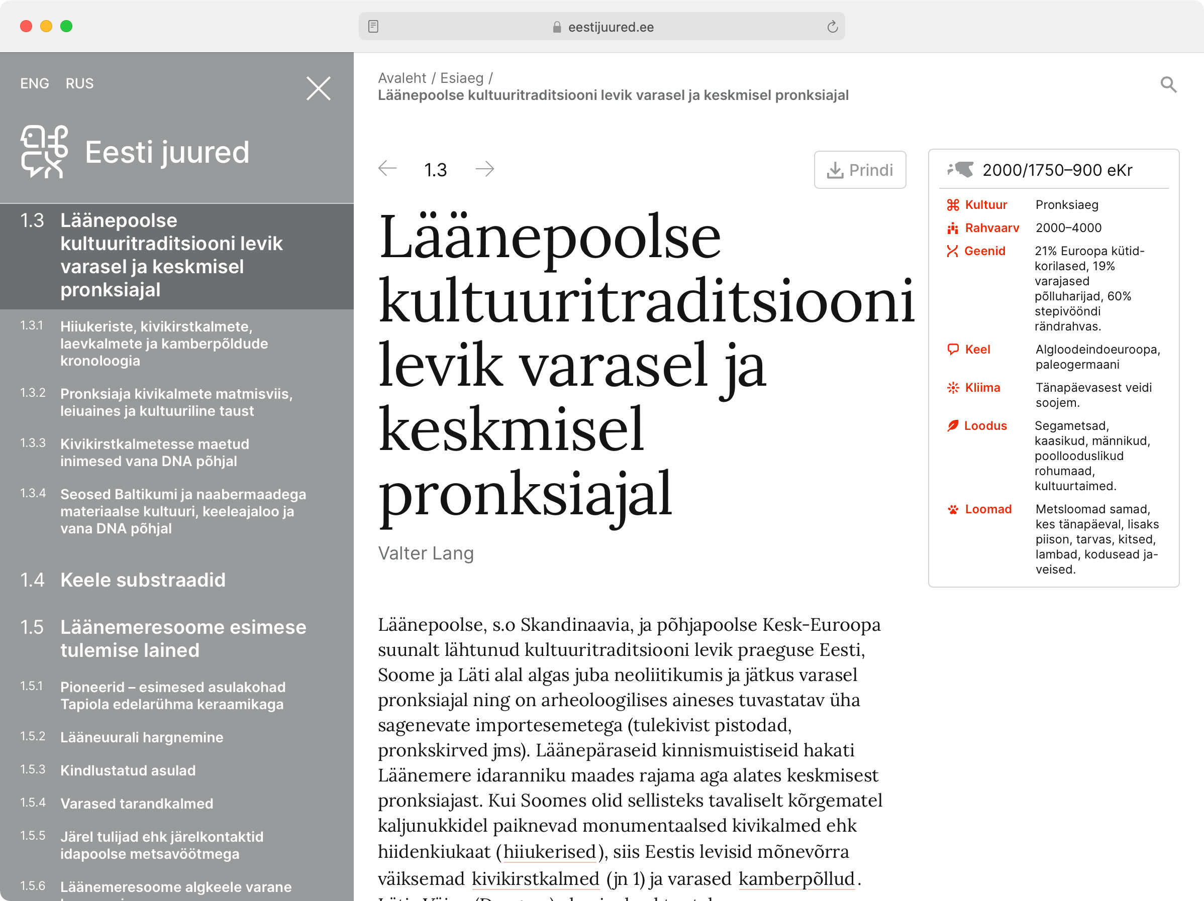 Screenshot of website for Estonian Roots