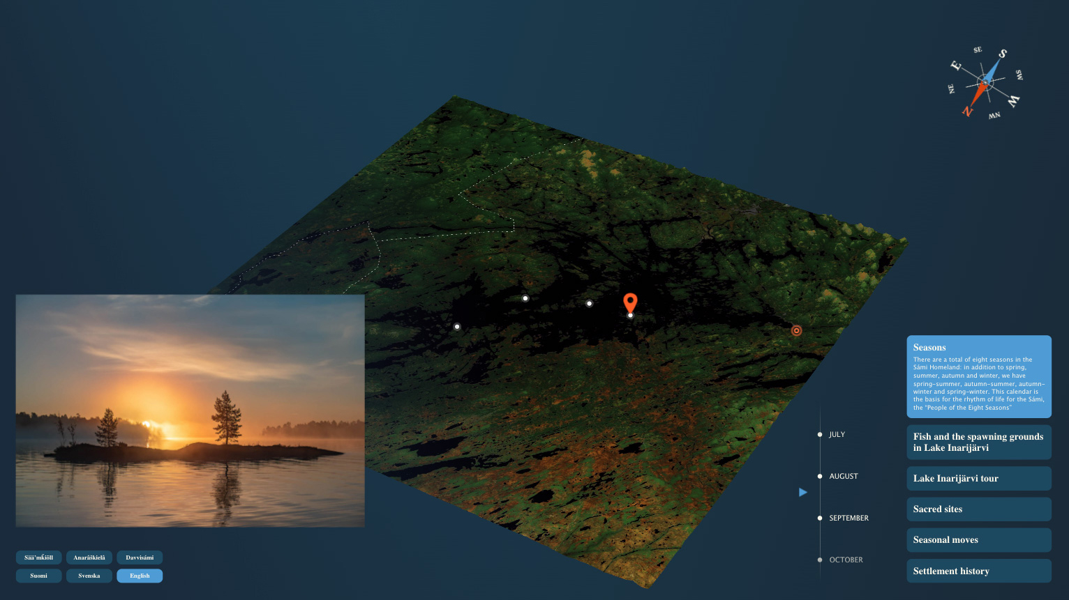 Seasons layer detail view of the interactive map screen in Siida museum